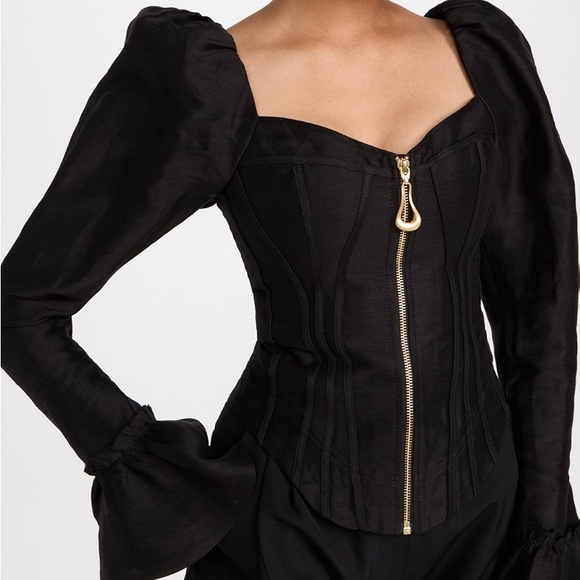 Aje Giselle Long Sleeve Corset Top with gold metal hardware size 12 in black - Picture 2 of 15
